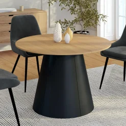 IDMarket Table à manger ronde extensible 4-8 personnes bois effet hêtre et pied noir 110-150 cm* Collection Design|Collection Moderne
