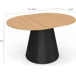 IDMarket Table à manger ronde extensible 4-8 personnes bois effet hêtre et pied noir 110-150 cm* Collection Design|Collection Moderne