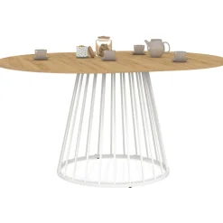 IDMarket Table à manger ronde extensible 110-150 cm 4-8 personnes plateau bois et pied filaire métal blanc* Salle À Manger Complète|Tables Et Chaises