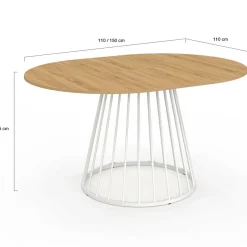 IDMarket Table à manger ronde extensible 110-150 cm 4-8 personnes plateau bois et pied filaire métal blanc* Salle À Manger Complète|Tables Et Chaises