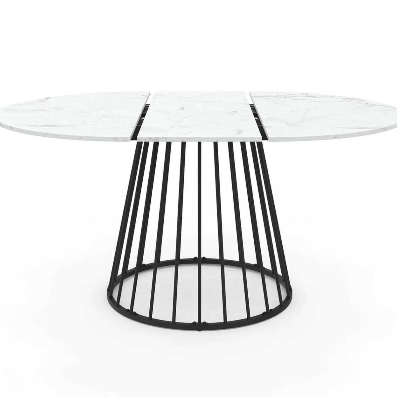 IDMarket Table à manger ronde extensible 110-150 cm 4-8 personnes plateau effet marbre blanc et pied filaire métal noir* Tables|Tables Et Chaises