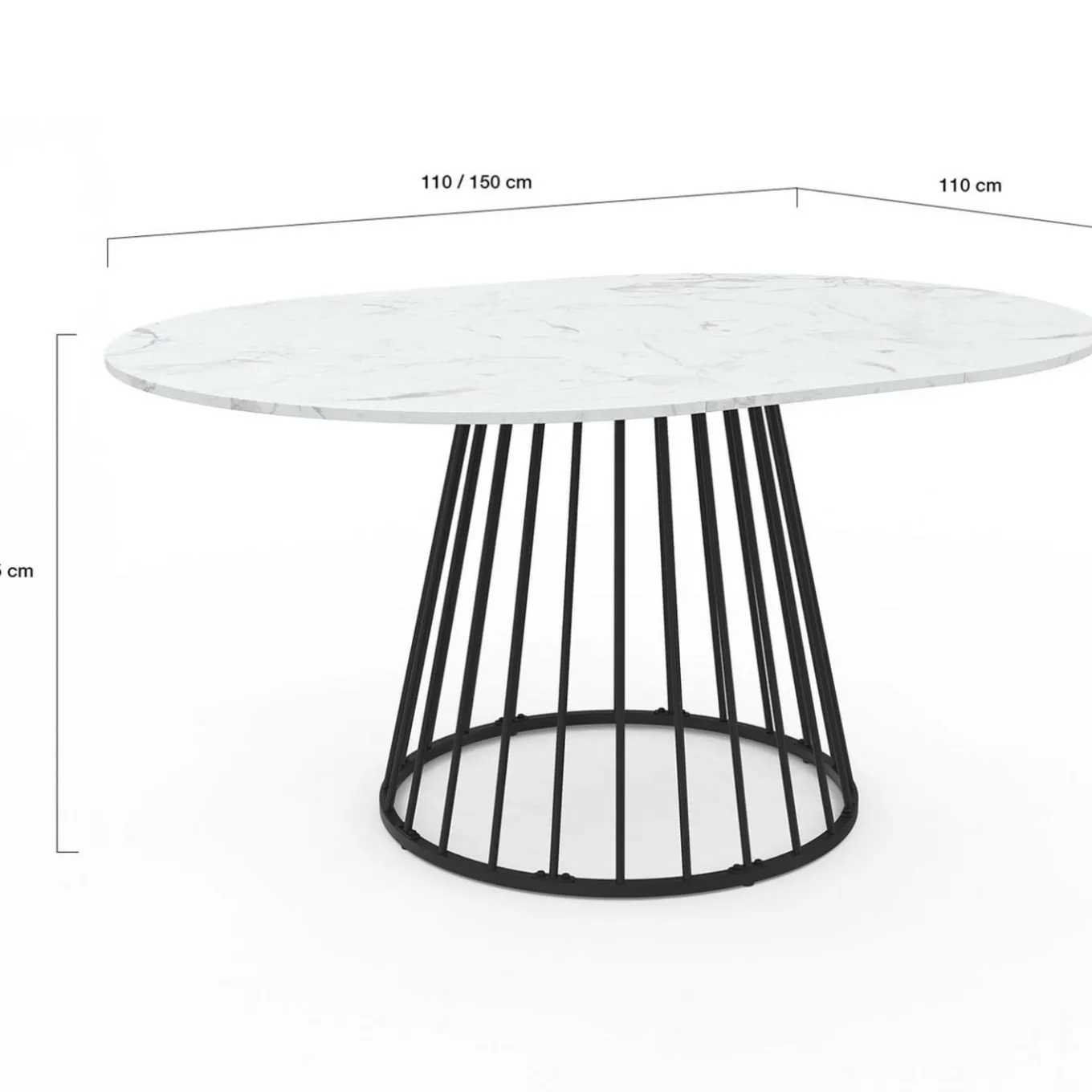 IDMarket Table à manger ronde extensible 110-150 cm 4-8 personnes plateau effet marbre blanc et pied filaire métal noir* Tables|Tables Et Chaises