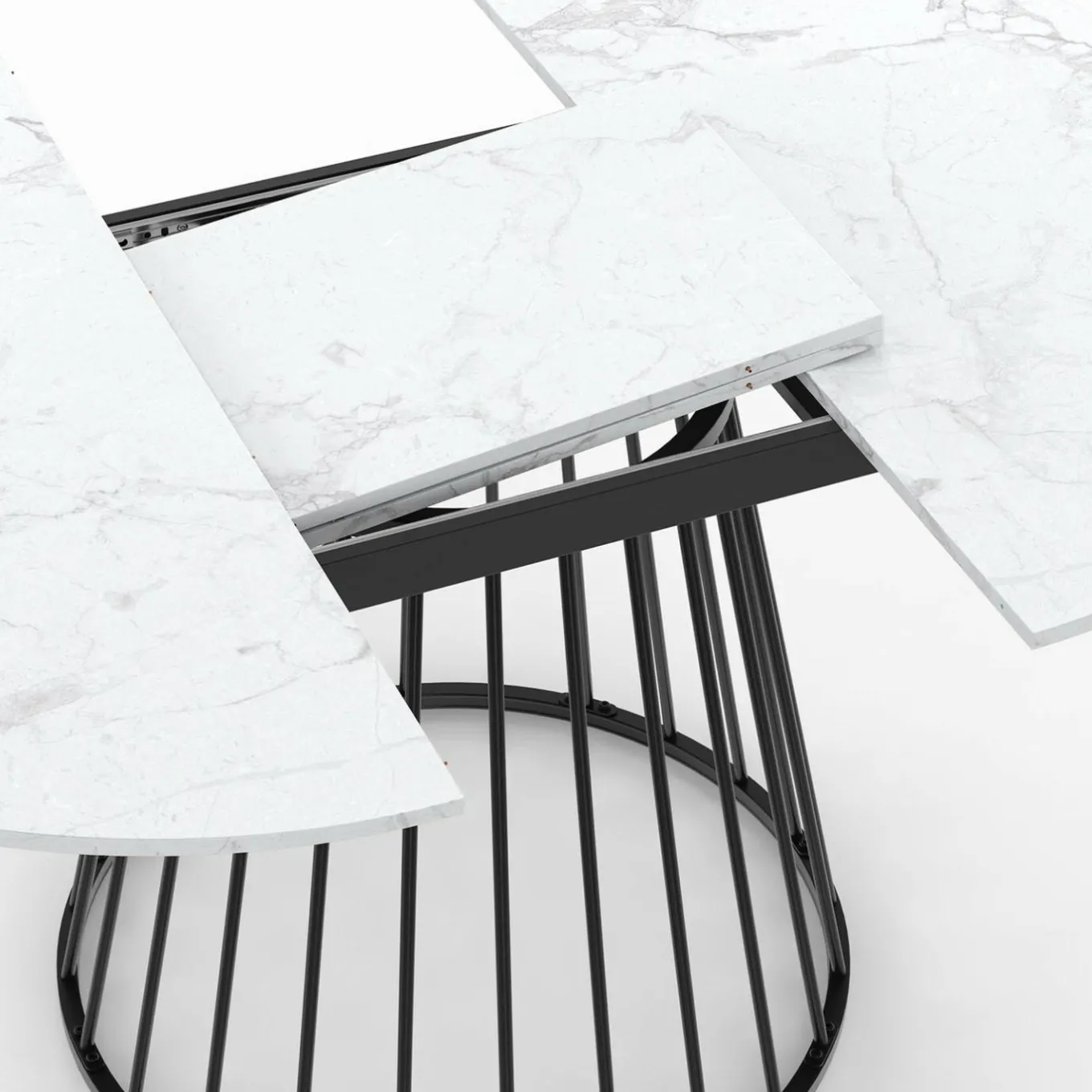 IDMarket Table à manger ronde extensible 110-150 cm 4-8 personnes plateau effet marbre blanc et pied filaire métal noir* Tables|Tables Et Chaises