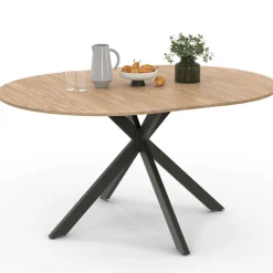 IDMarket Table à manger ronde extensible noir et bois pour 6-8 personnes* Tables