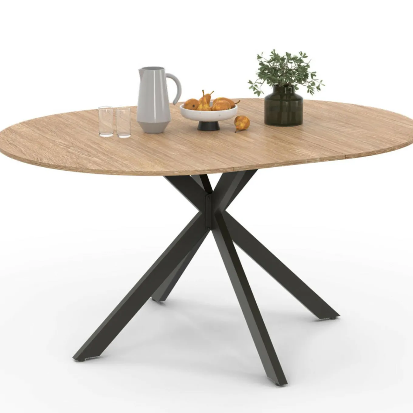 IDMarket Table à manger ronde extensible noir et bois pour 6-8 personnes* Tables