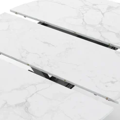 IDMarket Table à manger ronde extensible plateau effet marbre 110-150 cm 4-8 personnes pied araignée métal noir* Tables