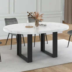 IDMarket Table à manger ronde extensible de 110-150 cm pour 4 à 6 personnes à l’effet marbre* Tables|Tables Et Chaises
