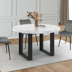 IDMarket Table à manger ronde extensible de 110-150 cm pour 4 à 6 personnes à l’effet marbre* Tables|Tables Et Chaises