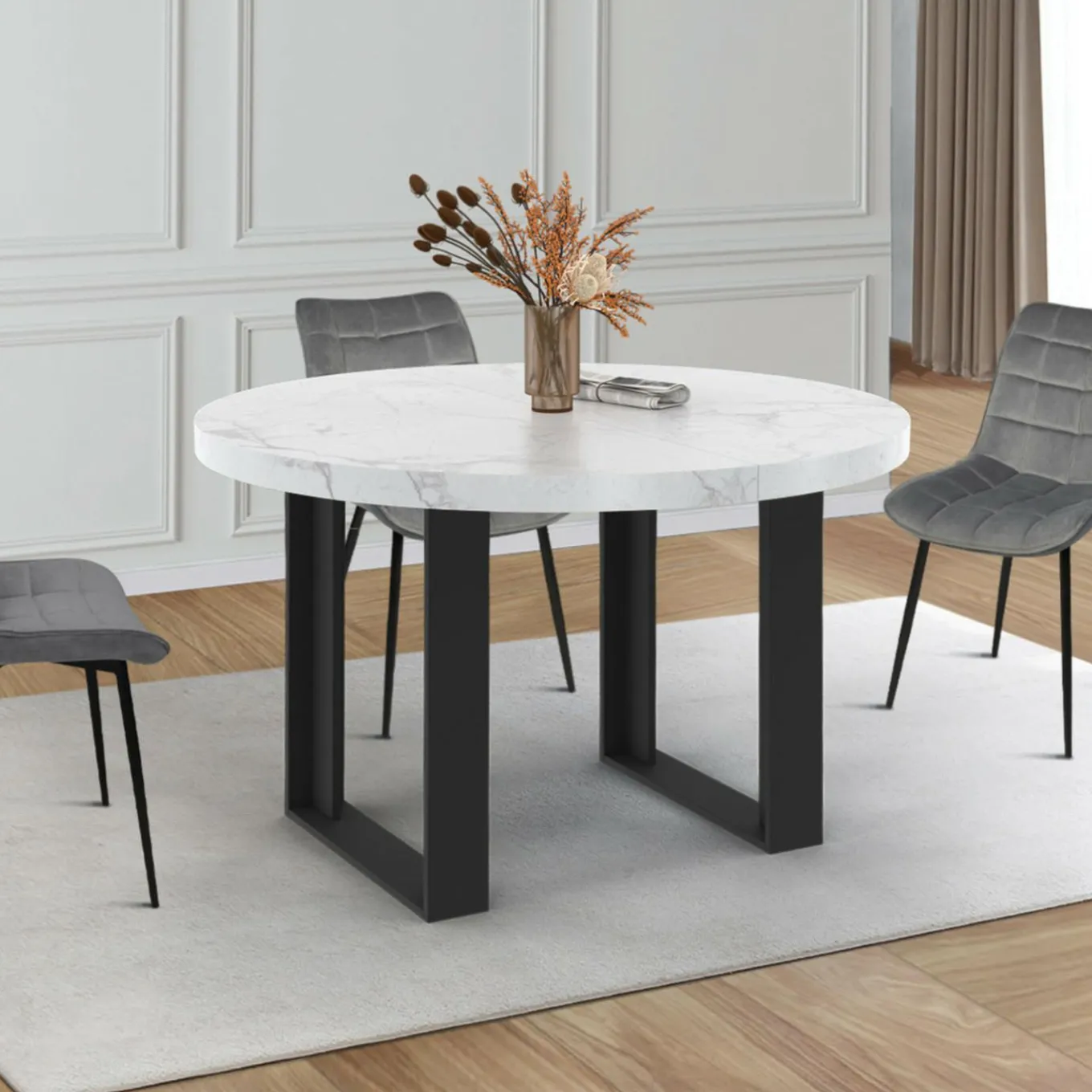 IDMarket Table à manger ronde extensible de 110-150 cm pour 4 à 6 personnes à l’effet marbre* Tables|Tables Et Chaises