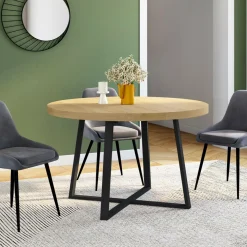 IDMarket Table à manger ronde extensible 110-200 cm 4-10 personnes en bois et pieds noirs* Salle À Manger Complète|Tables Et Chaises