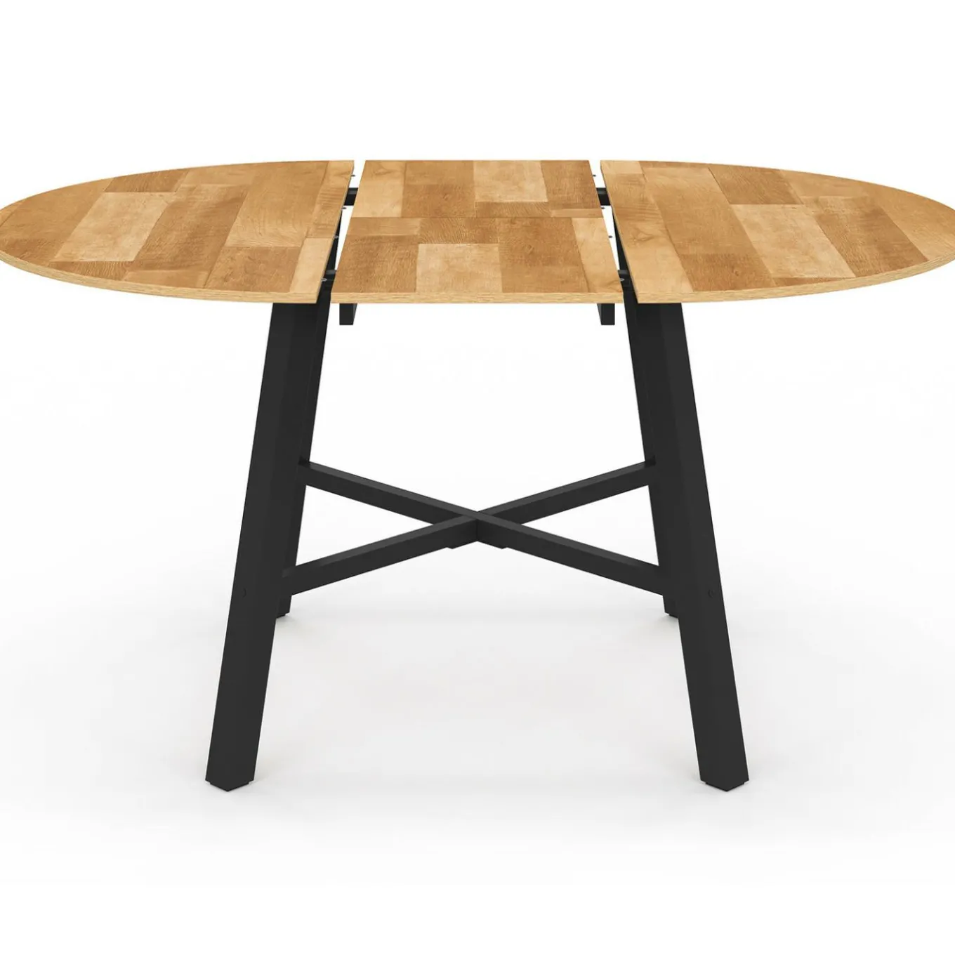 IDMarket Table à manger ronde extensible bois et métal noir* Meubles En Bois|Collection Industrielle