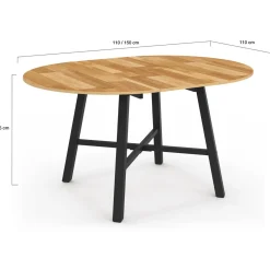 IDMarket Table à manger ronde extensible bois et métal noir* Meubles En Bois|Collection Industrielle