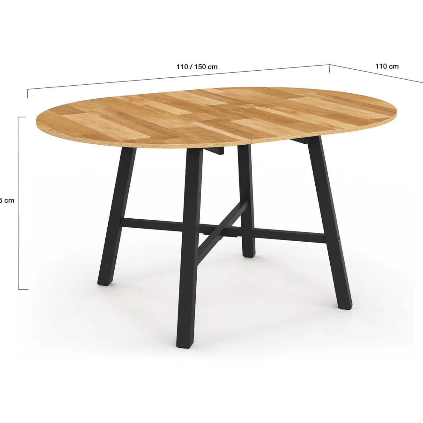 IDMarket Table à manger ronde extensible bois et métal noir* Meubles En Bois|Collection Industrielle