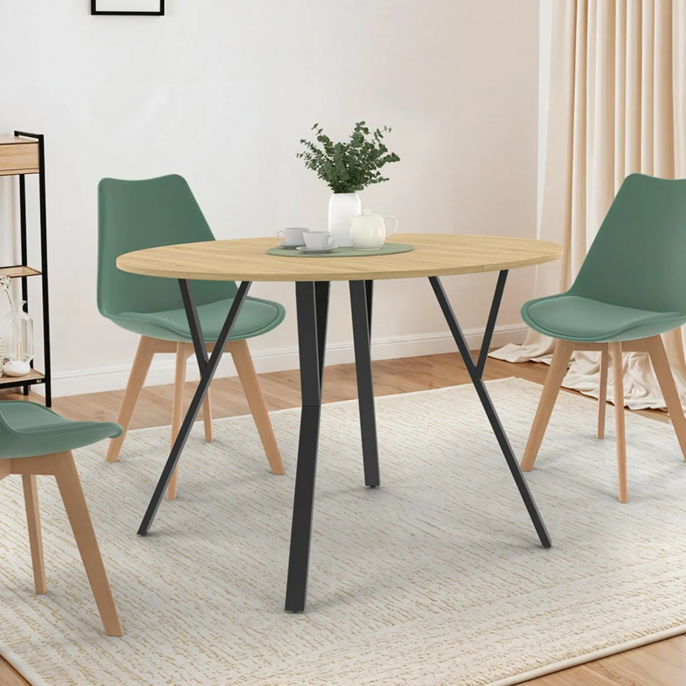 IDMarket Table à manger ronde extensible 110-150 cm 4-8 personnes bois et noir design industriel* Tables|Tables Et Chaises