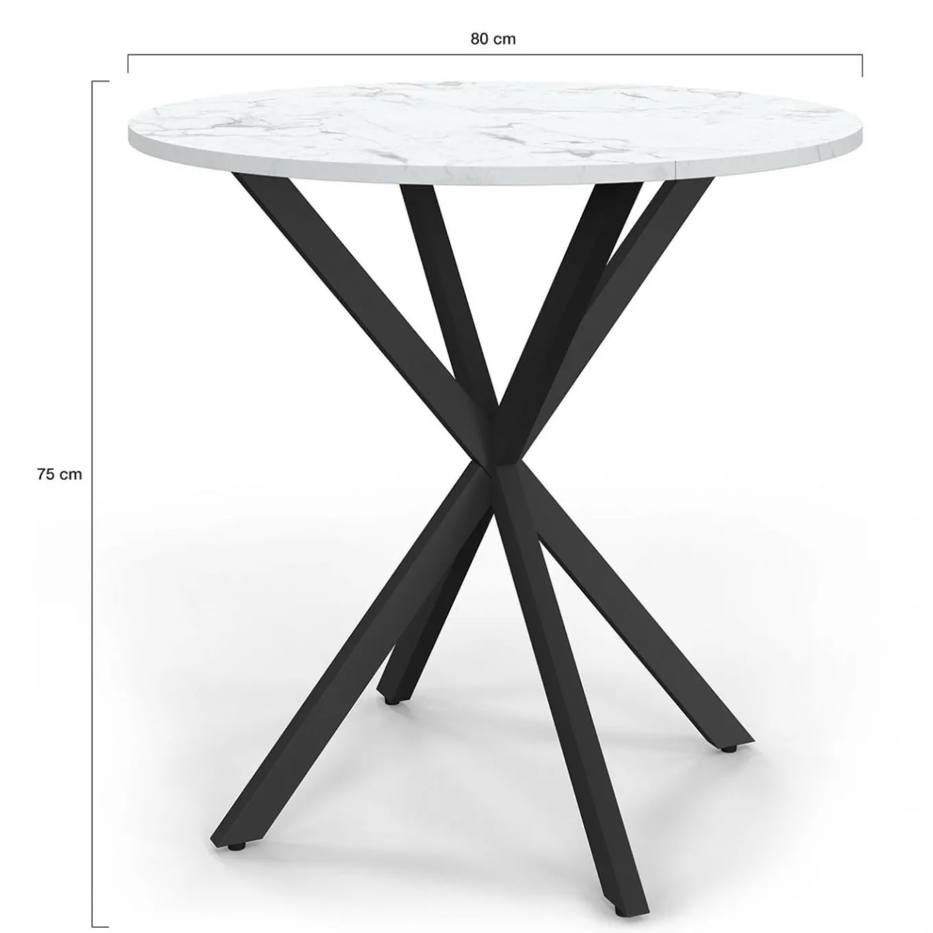 IDMarket Table à manger ronde plateau effet marbre blanc pied araignée noir 4 personnes* Collection Design|Collection Moderne