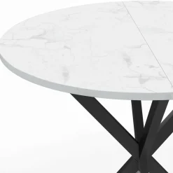IDMarket Table à manger ronde plateau effet marbre blanc pied araignée noir 4 personnes* Collection Design|Collection Moderne