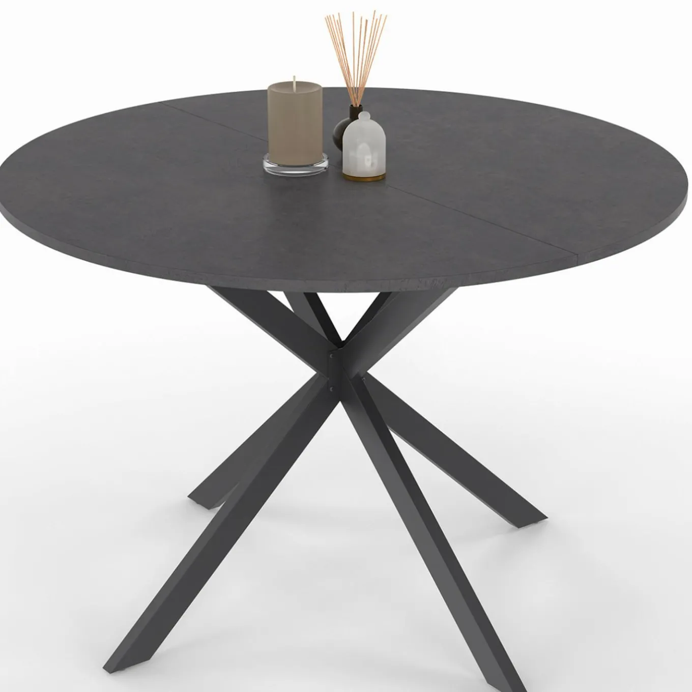 IDMarket Table à manger ronde plateau effet béton 110 cm pied araignée gris anthracite 6 personnes* Meubles En Bois|Collection Moderne