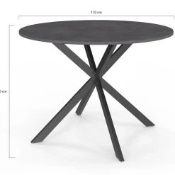 IDMarket Table à manger ronde plateau effet béton 110 cm pied araignée gris anthracite 6 personnes* Meubles En Bois|Collection Moderne