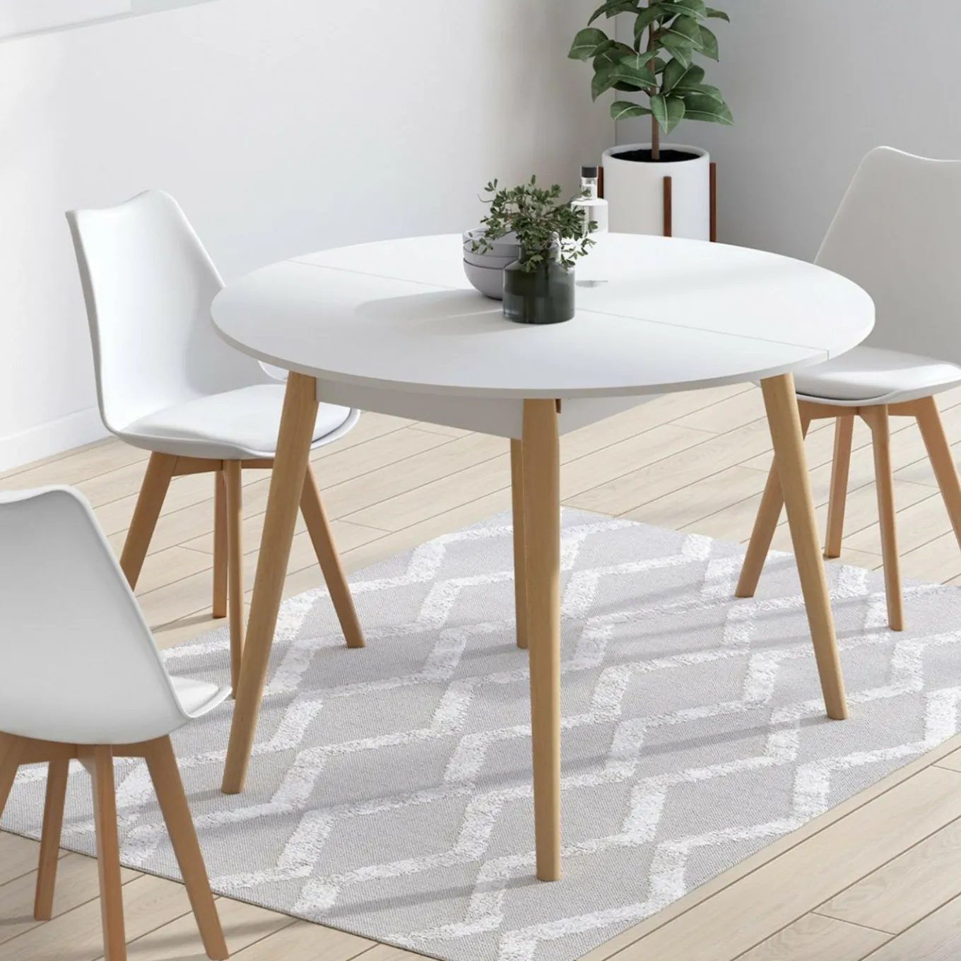 IDMarket Table à manger ronde scandinave 110 cm blanc* Tables