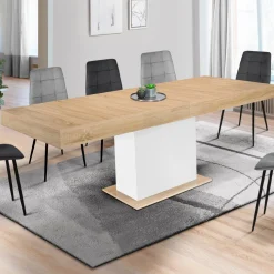 IDMarket Table avec pied central bois et blanc extensible* Meubles En Bois|Collection Design