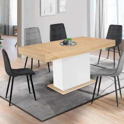 IDMarket Table avec pied central bois et blanc extensible* Meubles En Bois|Collection Design