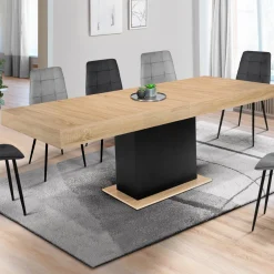 IDMarket Table avec pied central bois et noir extensible* Meubles En Bois|Collection Design