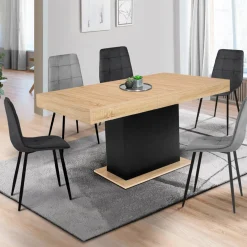 IDMarket Table avec pied central bois et noir extensible* Meubles En Bois|Collection Design
