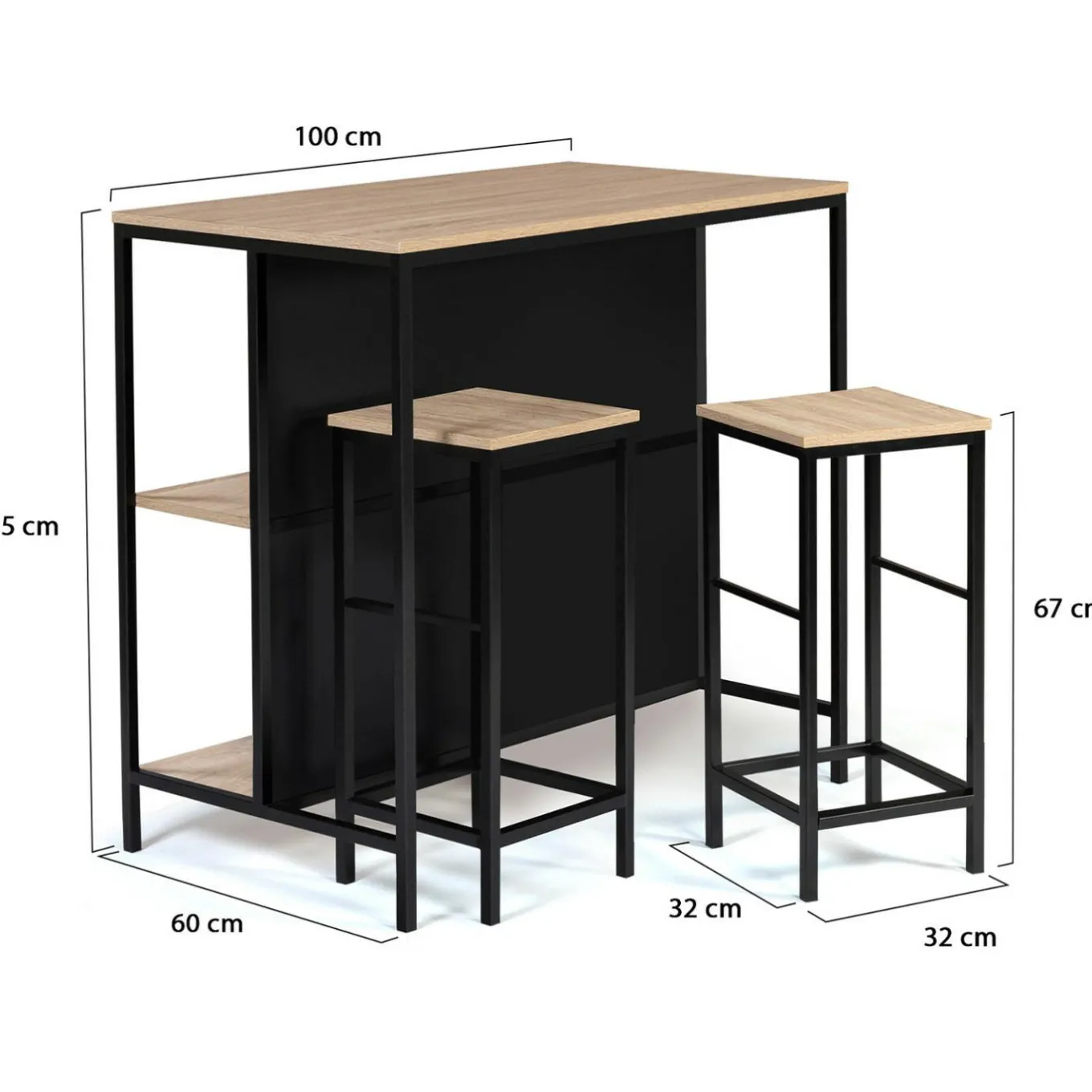 IDMarket Table bar industriel 2 tabourets* Meubles Hauts|Meubles Noirs