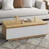 IDMarket Table basse 110 cm avec porte façon hêtre et blanc* Collection Contemporaine|Tables Basses