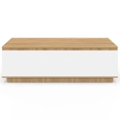 IDMarket Table basse 110 cm avec porte façon hêtre et blanc* Collection Contemporaine|Tables Basses