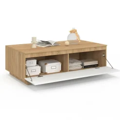 IDMarket Table basse 110 cm avec porte façon hêtre et blanc* Collection Contemporaine|Tables Basses