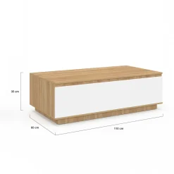 IDMarket Table basse 110 cm avec porte façon hêtre et blanc* Collection Contemporaine|Tables Basses