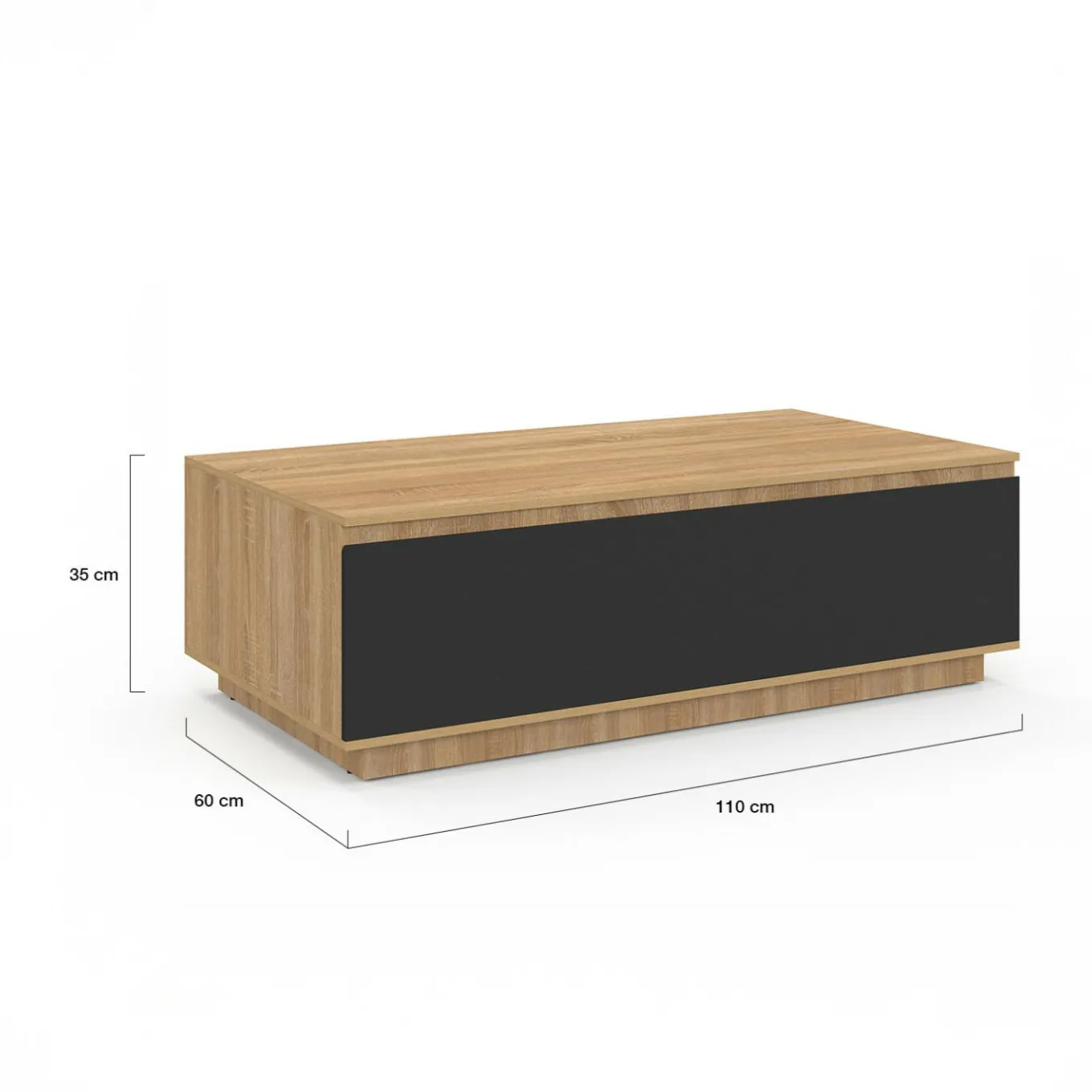 IDMarket Table basse 110 cm avec porte façon hêtre et noir* Collection Contemporaine|Tables Basses