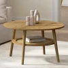 IDMarket Table basse 70 cm ronde bois façon hêtre et plateau effet naturel cannage* Tables Basses