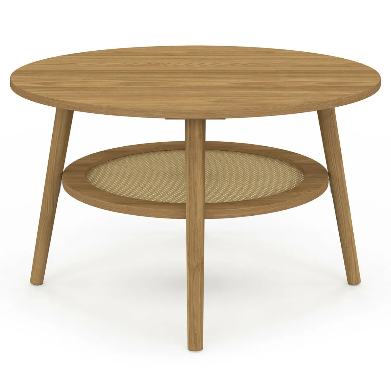 IDMarket Table basse 70 cm ronde bois façon hêtre et plateau effet naturel cannage* Tables Basses