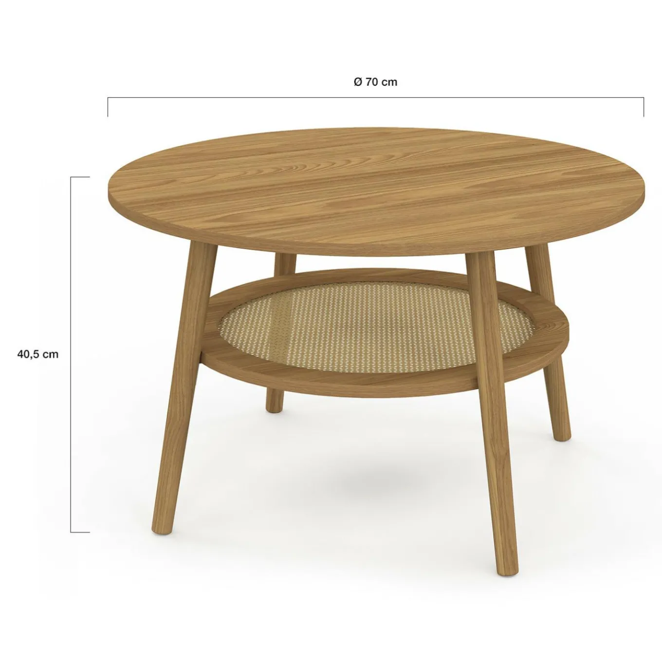 IDMarket Table basse 70 cm ronde bois façon hêtre et plateau effet naturel cannage* Tables Basses