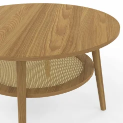 IDMarket Table basse 70 cm ronde bois façon hêtre et plateau effet naturel cannage* Tables Basses