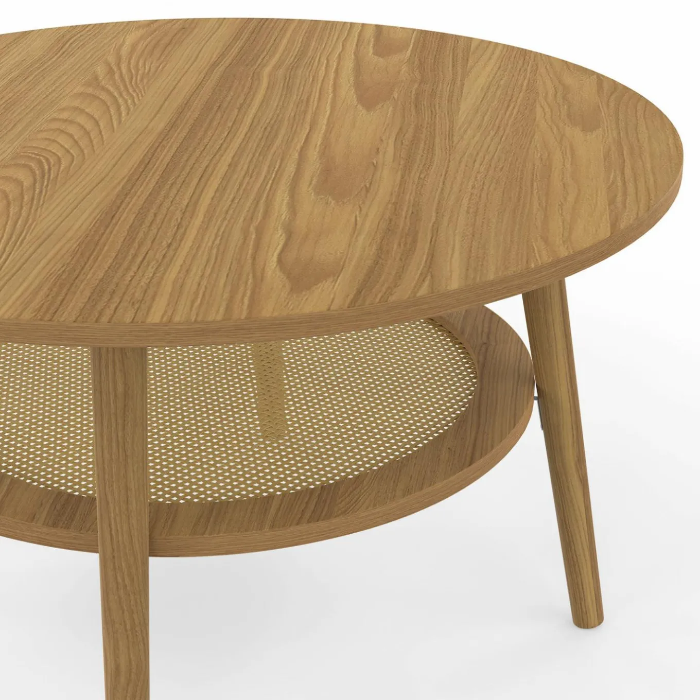 IDMarket Table basse 70 cm ronde bois façon hêtre et plateau effet naturel cannage* Tables Basses