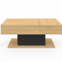 IDMarket Table basse 2 plateaux relevables bois et noir* Tables Basses|Salon Complet