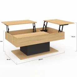 IDMarket Table basse 2 plateaux relevables bois et noir* Tables Basses|Salon Complet