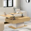 IDMarket Table basse 2 plateaux relevables bois et blanc* Tables Basses|Salon Complet
