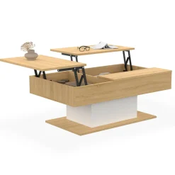 IDMarket Table basse 2 plateaux relevables bois et blanc* Tables Basses|Salon Complet