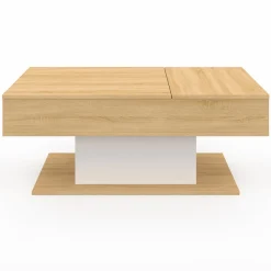 IDMarket Table basse 2 plateaux relevables bois et blanc* Tables Basses|Salon Complet