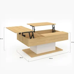 IDMarket Table basse 2 plateaux relevables bois et blanc* Tables Basses|Salon Complet