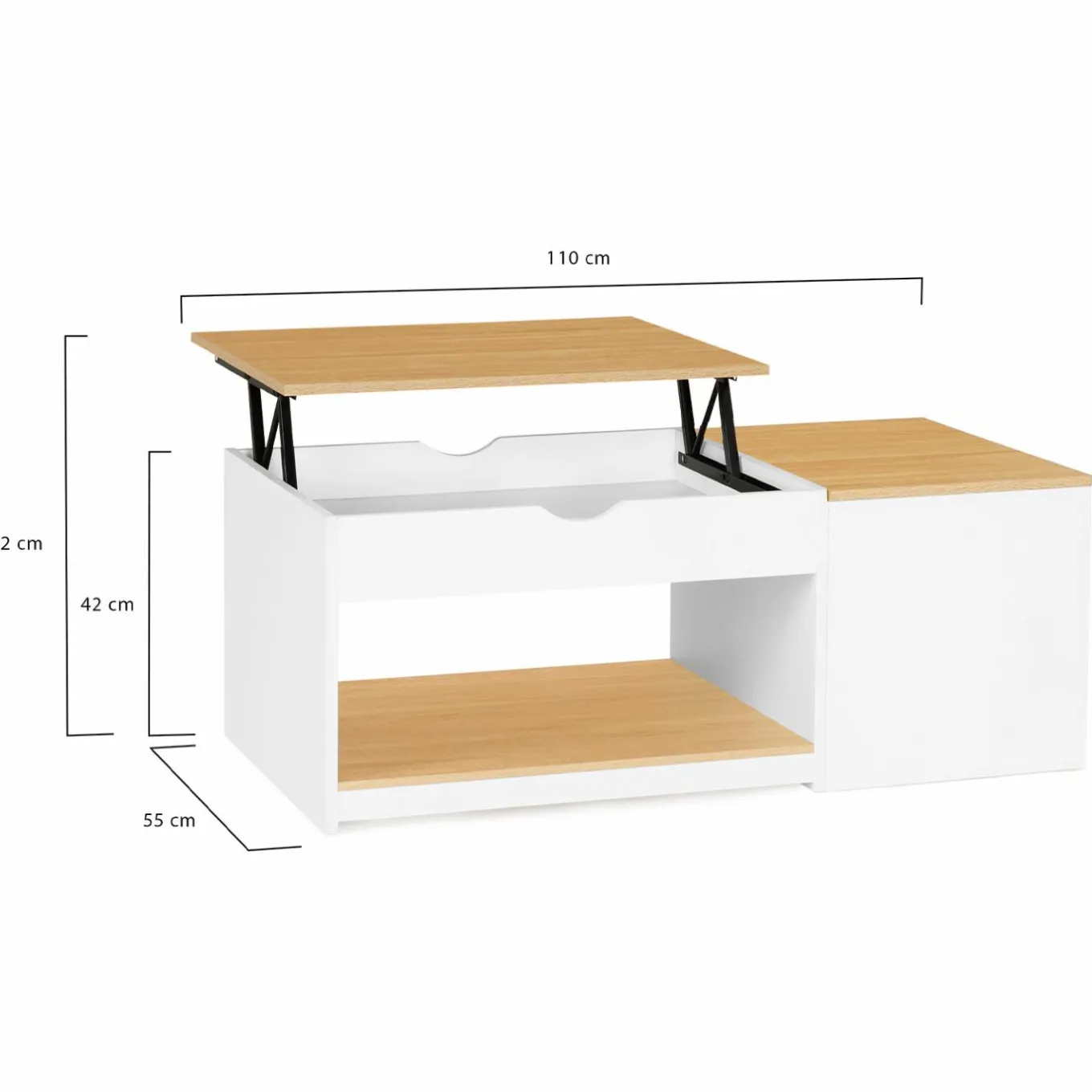 IDMarket Table basse 2 plateaux relevables bois blanc et façon hêtre* Meubles Blancs|Meubles En Bois