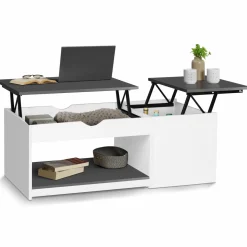 IDMarket Table basse 2 plateaux relevables bois blanc et gris* Meubles Blancs|Collection Contemporaine