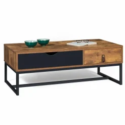 IDMarket Table basse 2 tiroirs style industriel effet bois vieilli* Collection Vintage|Collection Industrielle