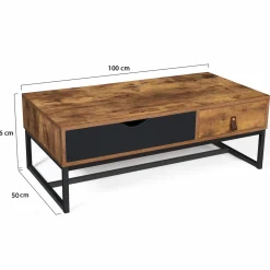 IDMarket Table basse 2 tiroirs style industriel effet bois vieilli* Collection Vintage|Collection Industrielle