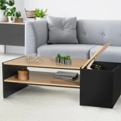 IDMarket Table basse avec bar bois et noir* Meubles Noirs|Collection Design