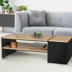 IDMarket Table basse avec bar bois et noir* Meubles Noirs|Collection Design